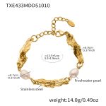 color: TXE433-Freshwater Pearl Gold Bracelet 14+5cm