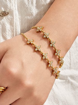 French Entry Lux Inlaid Super Flash Rhinestone Stainless Steel Gold-Plated Advanced Pull-out Non-Fading Female Bracelet