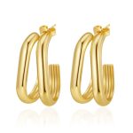 color: -1 Double-wire Oval Stud Earrings Gold