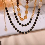 New Vintage Court Stainless Steel Gold Plated Natural Tigereye Freshwater Pearl Handmade Beaded Necklace