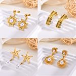 Gold-colored pearl stainless steel earrings, high-end drop earrings, exaggerated tassel earrings, design ear studs for women, gold-plated