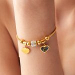 Geometric Diamond Heart Bracelet Retro Easy Matching Adjustable Design Stainless Steel Plated 18K Gold Accessories