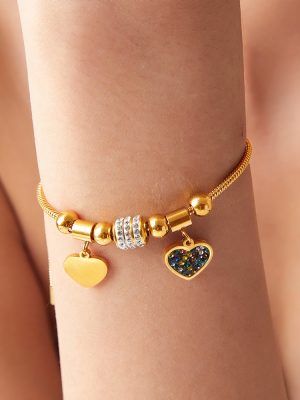 Geometric Diamond Heart Bracelet Retro Easy Matching Adjustable Design Stainless Steel Plated 18K Gold Accessories