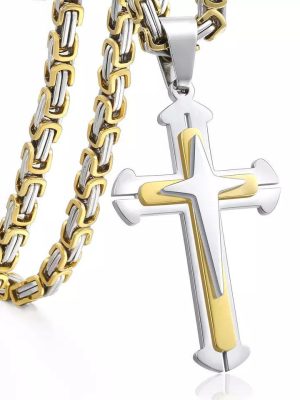 Stainless Steel Cross Shelf Necklace Ornament Pendant Three-Layer Dripping Trendy Men