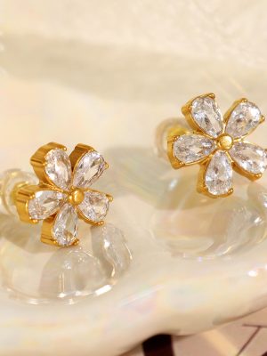 Simple Temperament Inlaid Transparent Diamond Flower Earrings Stainless Steel Jewelry Stud Earrings Advanced