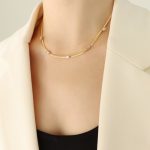 color: P140-Zircon Gold Necklace -40+5cm