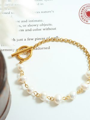 Freshwater Pearl OT Buckle Bracelet Necklace Women's Jewelry Set Stainless Steel Trendy Light Luxury Necklace Stylish Design