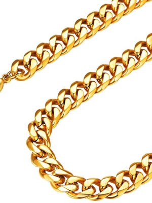 3/5/7/9mm Stainless Steel Six-Sided Grinding Cuban Link Chain Necklace Steel/Gold/Black/45cm-70 All-Match Necklace