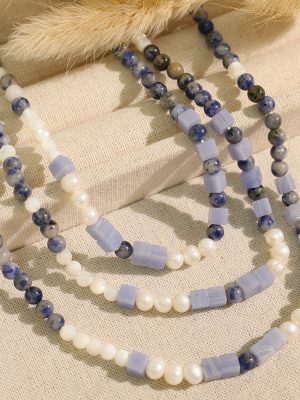 New Design Necklace Natural Stone round Beads Retro Long Chain Clavicle Chain Temperament Street Essential