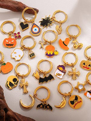 New Christmas DIY Pumpkin Pendant Earrings Stainless Steel 18K Gold Plating Drop Oil Temperament All-Match Accessories Women