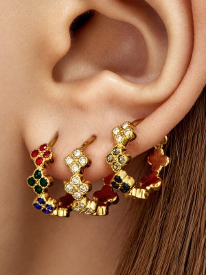 French Entry Lux Four-Leaf Flower Diamond Earrings Stainless Steel 18K Gold Plating High-Grade Fashion Earrings for Women