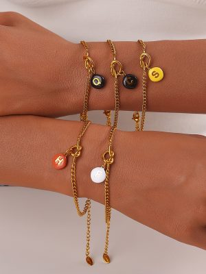 Personalized Sweet Cool Colorful round Letter Pendant Knotted Bracelet Stainless Steel 18K Gold Dopamine Bracelet