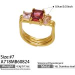 color: A718-Three Layer Pink Zircon Gold Ring -Size 7