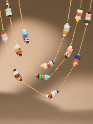 Natural Stone Necklace Bracelet Stainless Steel 18K Gold Plating Non-Fading Personalized Jewelry Suit