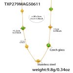 color: TXP279-Gold Green Glass Stone Necklace 80+5cm