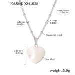 color: P085-Steel Color Shell Heart Necklace -Large