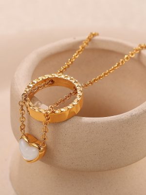 Stainless Steel Freshwater Shell Pendant Necklace Temperament 18K Gold Plating round Women