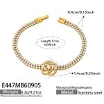 color: E447-White Zircon Small Flower Gold Bracelet -17cm