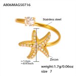 color: A806-Gold 5A Zircon Starfish Ring -Size 7 / size: US 7