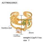 color: A277-Gold Coconut Tree Green Zircon Ring / size: One US 7
