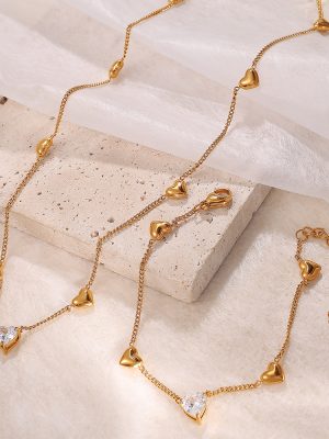 Spring Heart-Shaped Stainless Steel Necklace Women's All-Match High-Grade Gold Peach Heart Clavicle Chain