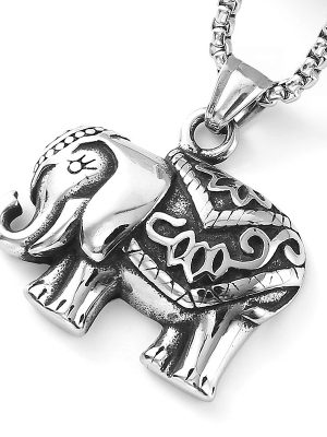 Stainless Steel Men's Necklace Vintage Skull Elephant Shaped Pendant