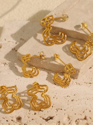 Design Retro Hollow Stainless Steel Studs Gold Ring Ear Rings One Piece Dropshipping