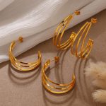 Temperament Wild Retro Exaggerated C- Shaped Earrings Stainless Steel 18K Gold Plating Minimalist Multi-Layer Earrings for Women