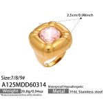 color: A125-Pink Color Glass Stone Ring / size: US 7