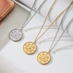 Stainless Steel Zircon Letter round Plate Pendant Clavicle Necklace Light Luxury All-Match Jewelry