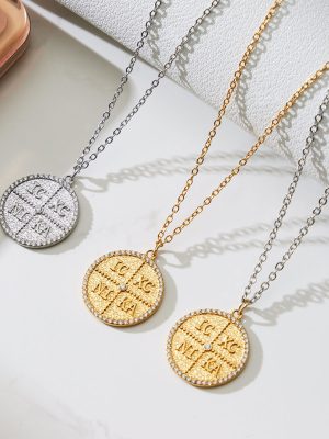 Stainless Steel Zircon Letter round Plate Pendant Clavicle Necklace Light Luxury All-Match Jewelry