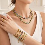 New Diamond Four-Leaf Flower Necklace Bracelet Earrings Women's Stainless Steel 18K Gold Plated Suit