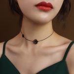 color: P541-Black Big Small Rose Necklace 32+5cm