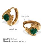 color: EH1072GNG Green Round Zircon Gold Small Hoop Earrings
