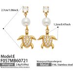 color: F057-E Style White Zircon Turtle Gold Earrings