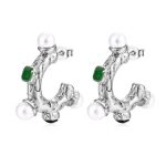 color: Set with Stone Pearl Plus Zircon Stud Earrings Steel Color