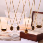 Retro Harbor Design Geometric Ornament Cold Temperament Tigereye Maillard Stainless Steel Necklace