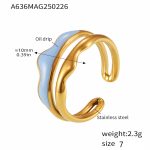 color: A636-Blue Colored Glaze Gold Ring / size: US 7