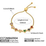 color: E372-Multicolor Zircon Heart Gold Bracelet -22.5cm