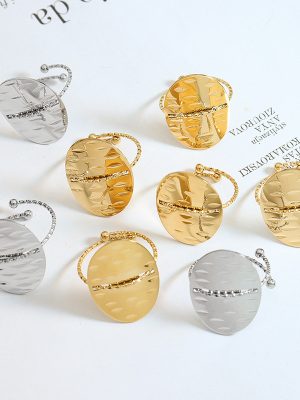Geometric Stainless Steel Design Oval Opening Adjustable Ring Neutral Personality Ornament Female Non-Fading