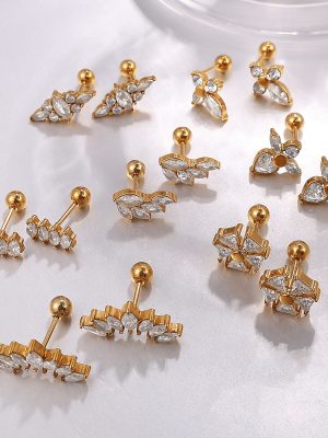 New Inlaid Crystal Earrings Earrings Versatile Light Luxury Stainless Steel Gold Plated Women