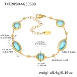 color: TXE285-Gold Blue Glass Stone Bracelet 17+5cm
