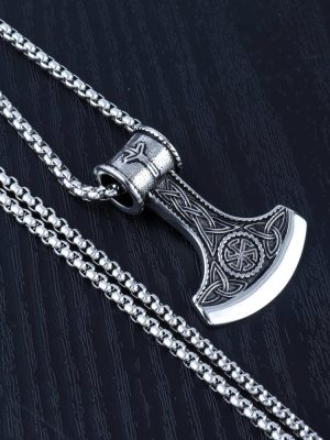 Hip Hop Axe Taiji Buddha Stainless Steel Pearl Chain Necklace Vintage Pendant Ornaments