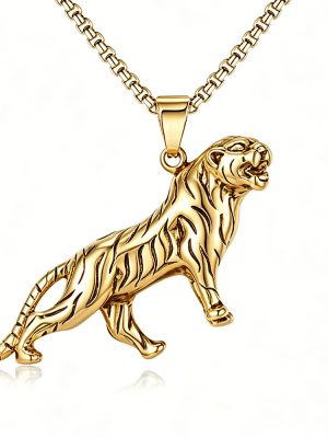 Stainless Steel Tiger Pendant Necklace for Men, Vintage Distressed Design, High-Street Style Clavicle Chain Accessory