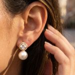 French Stainless Steel Plated 18K Real Gold Inlaid Zircon Shell Bead Pendant New Personalized Earrings