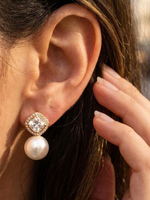 French Stainless Steel Plated 18K Real Gold Inlaid Zircon Shell Bead Pendant New Personalized Earrings