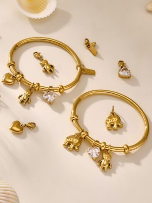 Geometric DIY Accessories Bracelet Stainless Steel Plated 18K Gold Love Bear Elephant Versatile Personality Temperament Bracelet