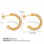 color: EH266G White Rhinestone Gold Earrings