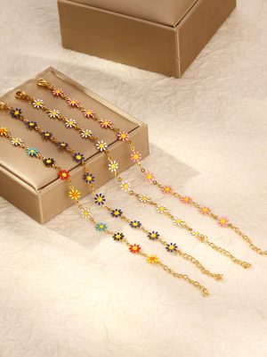 New Stainless Steel Ornament Necklace Bracelet 18K Gold White/Color Little Daisy Chain