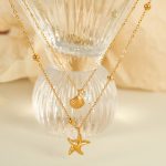 Stainless Steel High Color Retention Double-Layer Starfish Shell Summer Vacation Clavicle Chain Twin Necklace Vacuum Vapor Plating 18K Gold